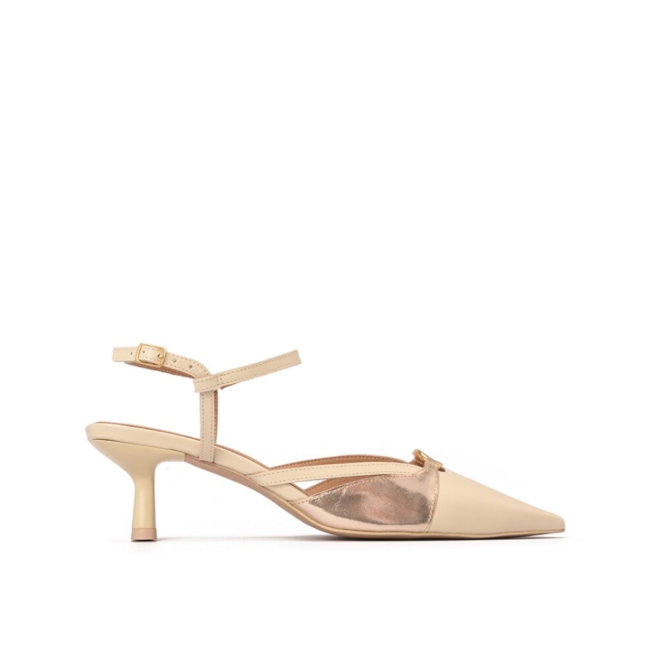 Scarpin Slingback com Metal CS Bege Manteiga