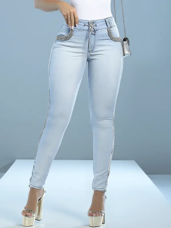 Calça Jogger Fashion com Lateral Personalizada e Detalhes de Strass Pit Bull Jeans Luxo